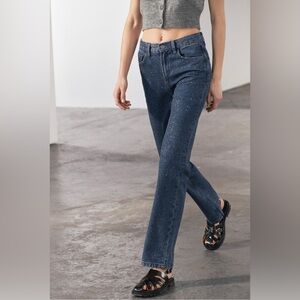 NEW ZW Collection Zara High Waisted Rhinestone Denim Bootcut Jeans 27 4